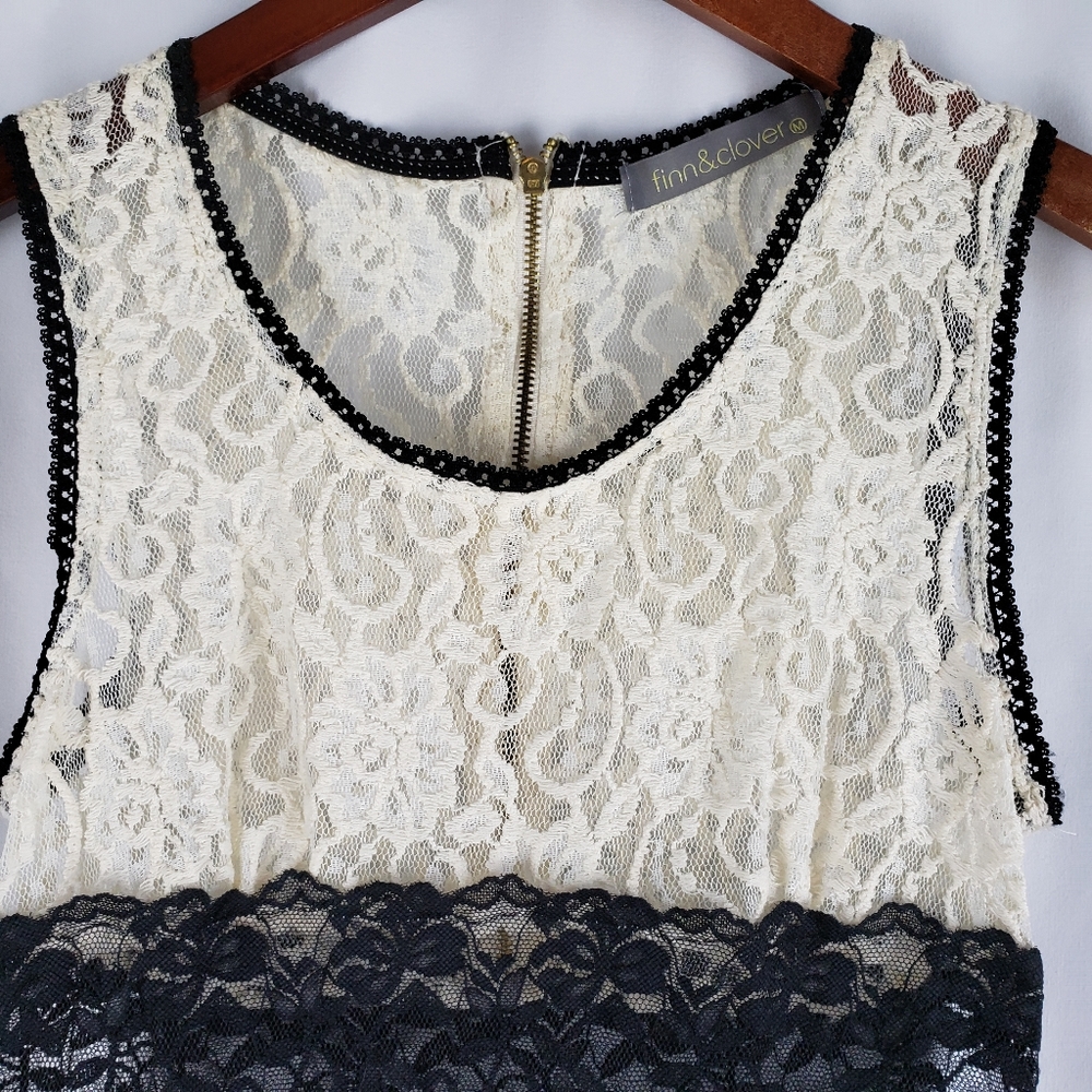 Finn & Clover Cream Black Lace Tank Top Blouse M - Picture 4 of 7